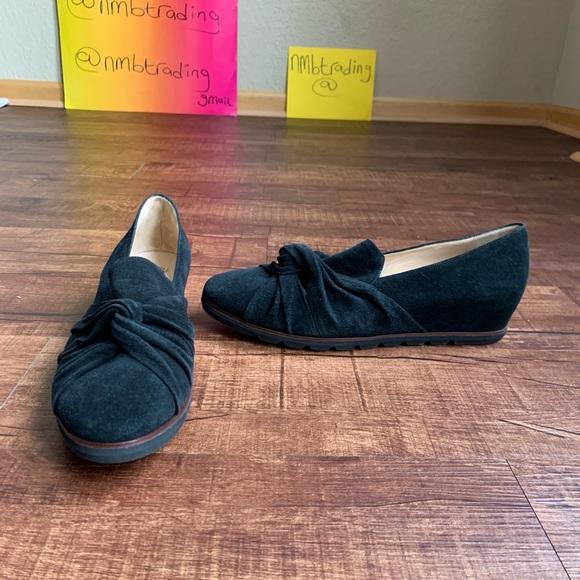 Amalfi by Rangoni sueded black slip on wedge flats